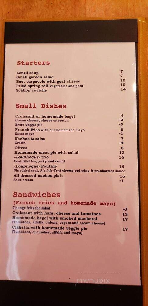 Restaurant Au Quai De L'Anse - Havre-Aubert, QC menu_pic