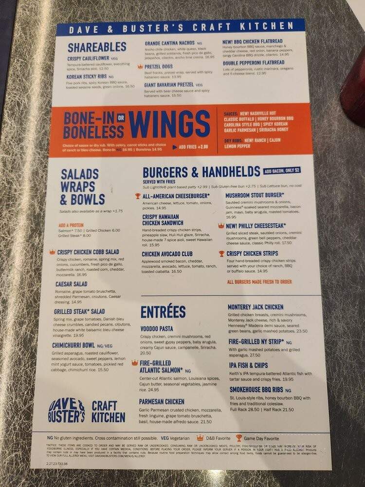 Dave and Buster's - Vaughan, ON menu_pic