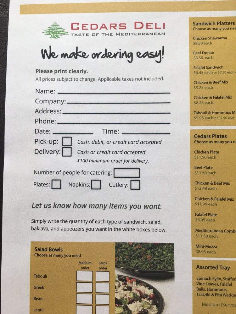 Cedars - Calgary, AB menu_pic