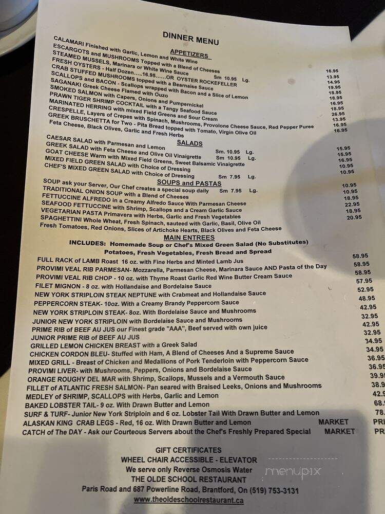 The Olde School Restaurant - Brant, ON menu_pic