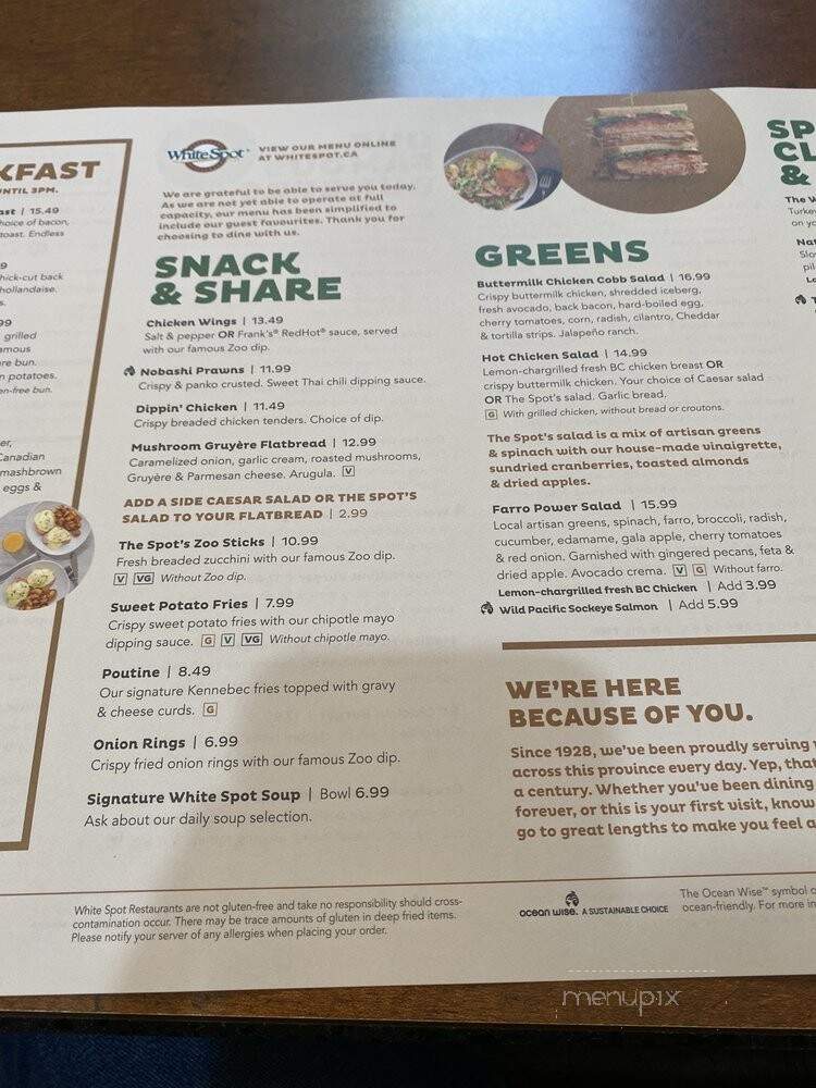 White Spot Restaurant - Surrey, BC menu_pic
