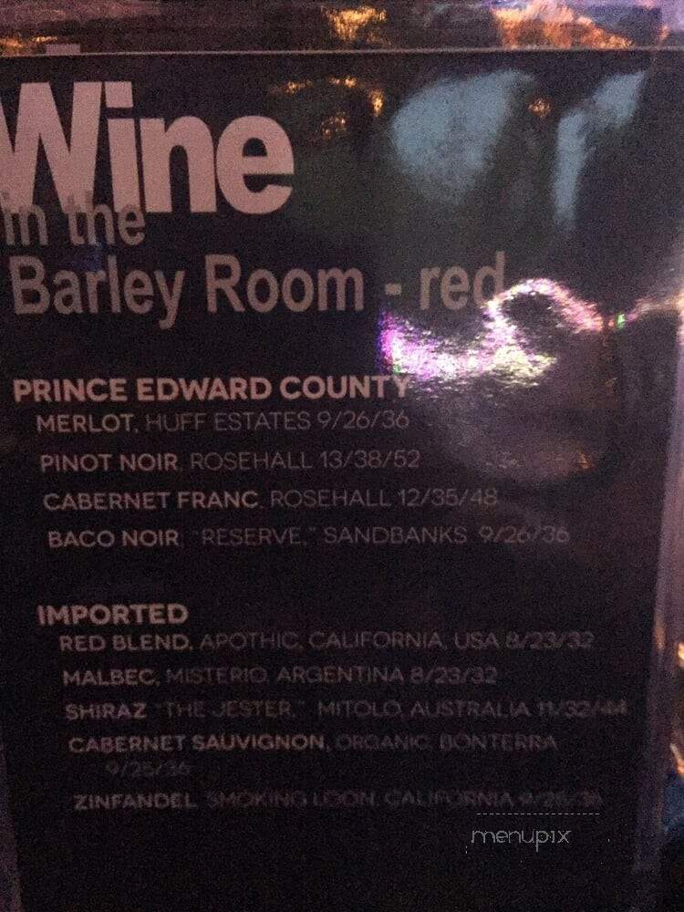Barley Room - Prince Edward, ON menu_pic