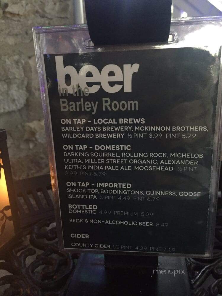 Barley Room - Prince Edward, ON menu_pic