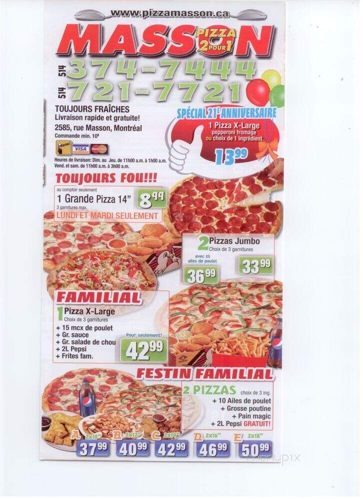 Pizza Masson Enr - Montreal, QC menu_pic
