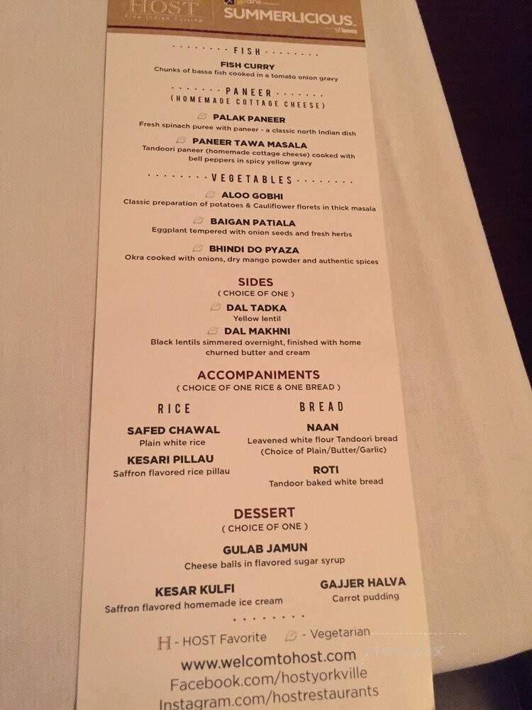 The Host Fine Indian Cuisine - Toronto, ON menu_pic