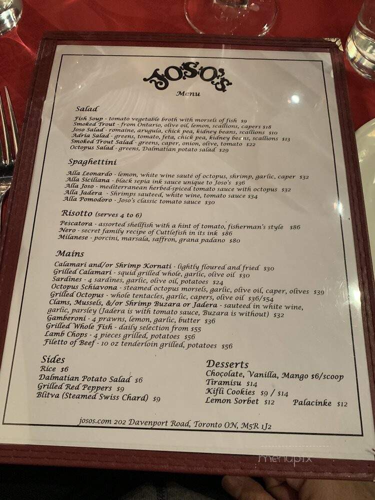 Joso's - Toronto, ON menu_pic