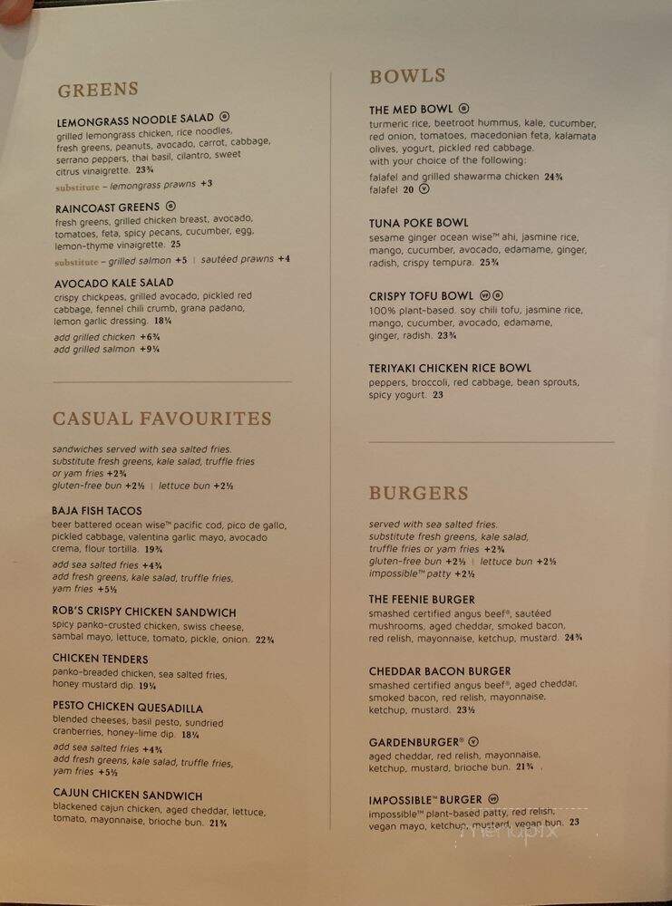 Cactus Club Cafe - Richmond, BC menu_pic