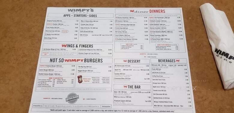 Wimpy's Diner - Markham, ON menu_pic