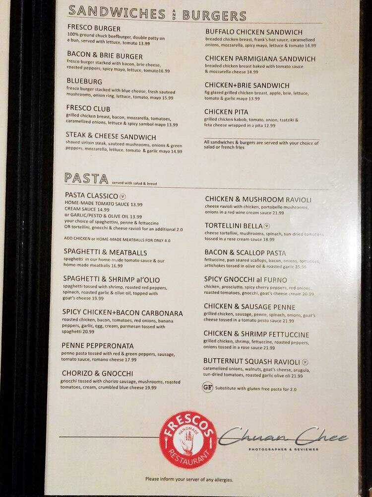 Frescos Euro Grille and Bar - Saint Catharines, ON menu_pic
