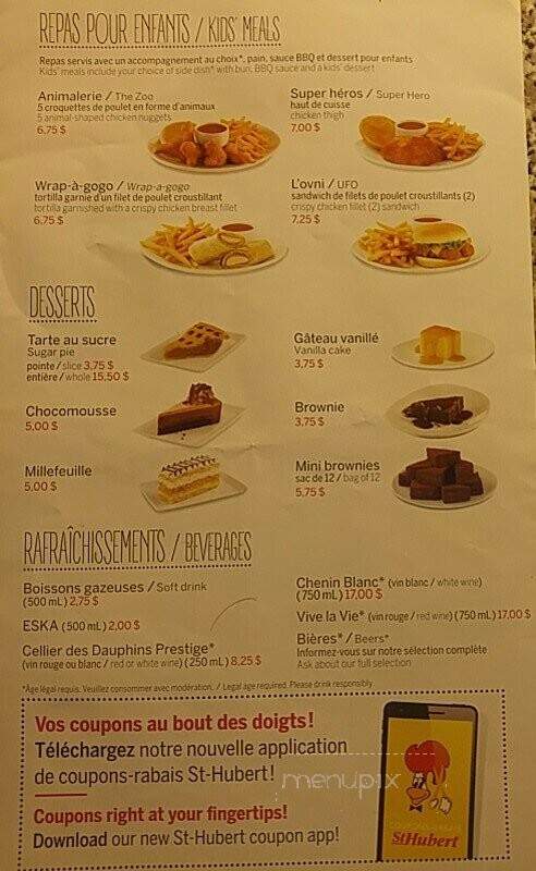 Rotisserie St Hubert - Montreal, QC menu_pic