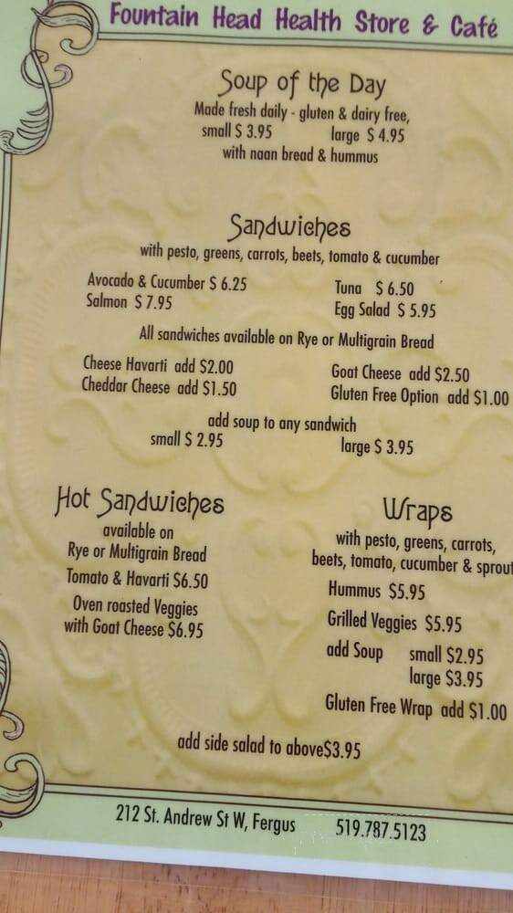 The Fountain Head - Fergus, ON menu_pic
