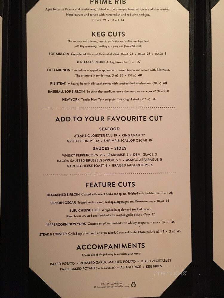 Keg Steakhouse & Bar - Victoria, BC menu_pic