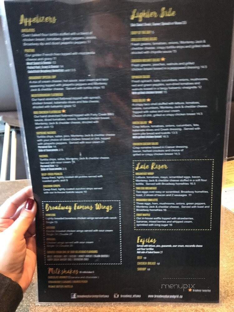 Broadway Bar & Grill - Ottawa, ON menu_pic