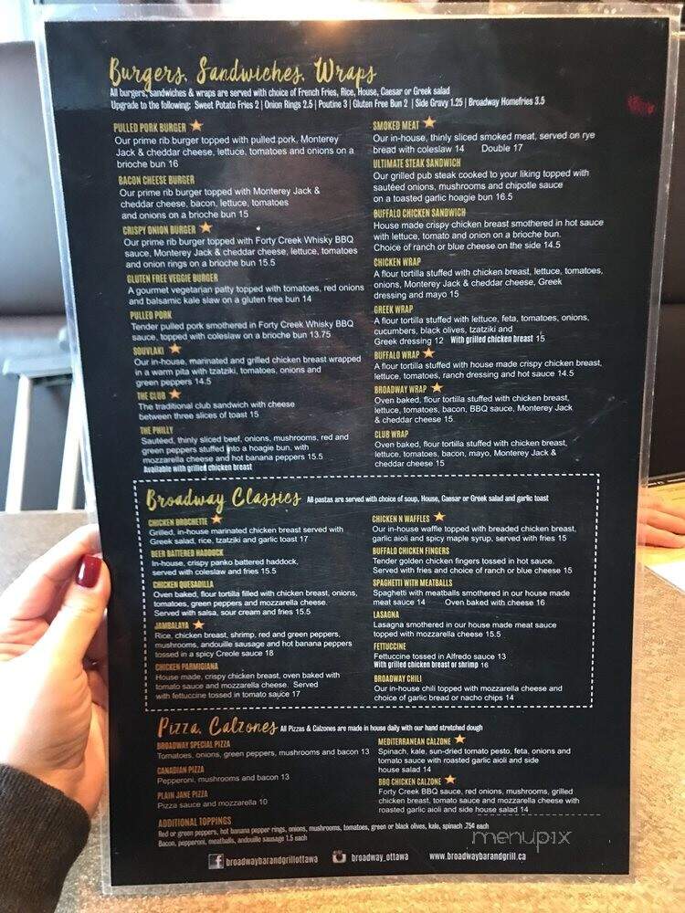 Broadway Bar & Grill - Ottawa, ON menu_pic