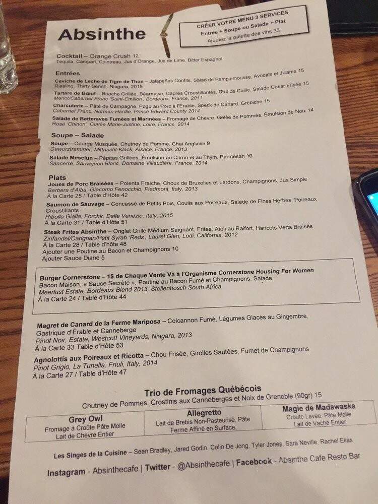 Absinthe Cafe Resto Bar - Ottawa, ON menu_pic