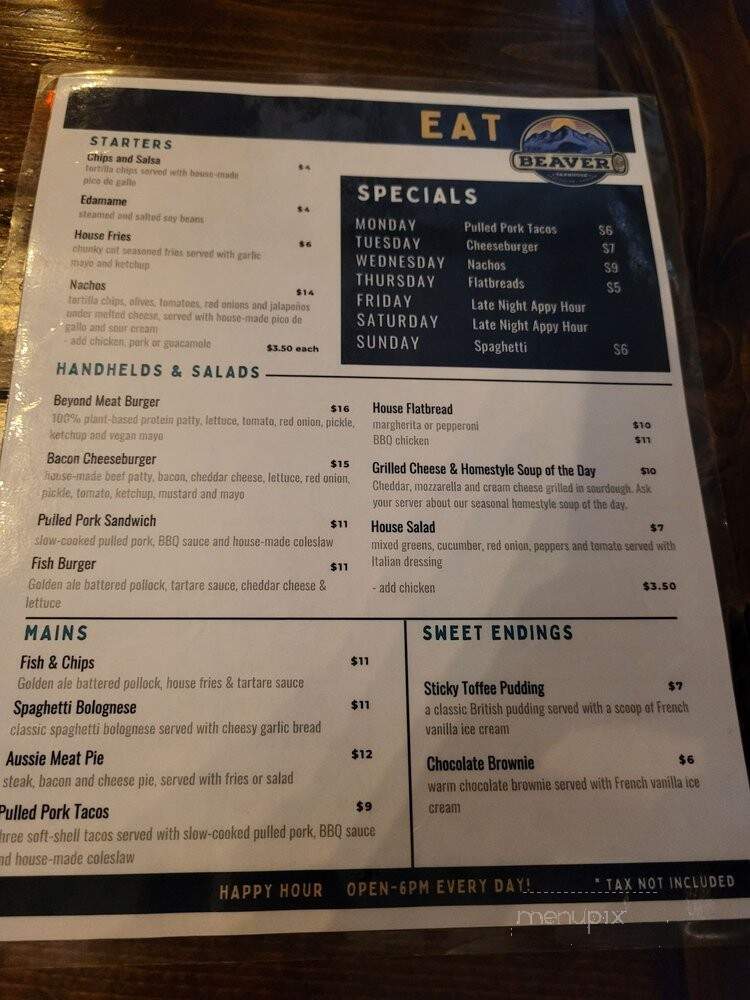 The Beaver - Vancouver, BC menu_pic