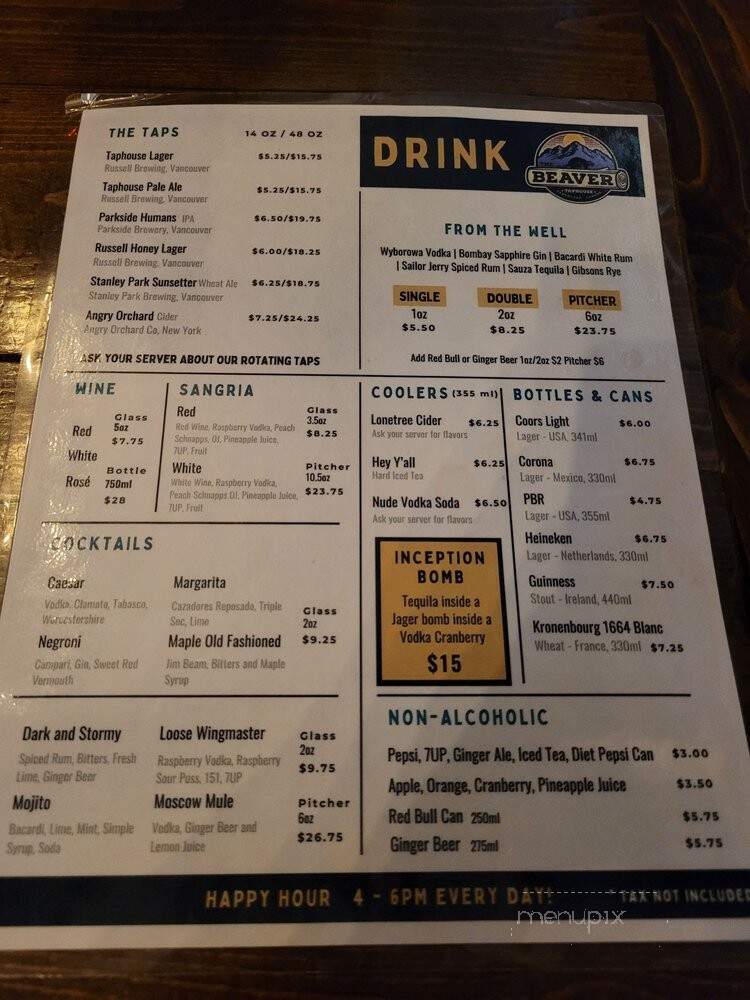 The Beaver - Vancouver, BC menu_pic