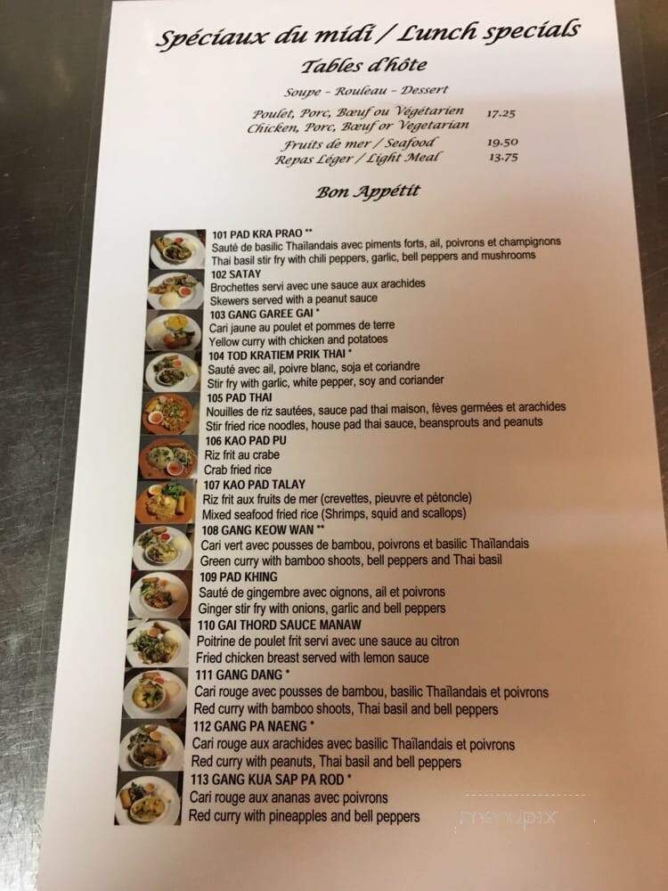 Restaurant Maison Samorn - Gatineau, QC menu_pic