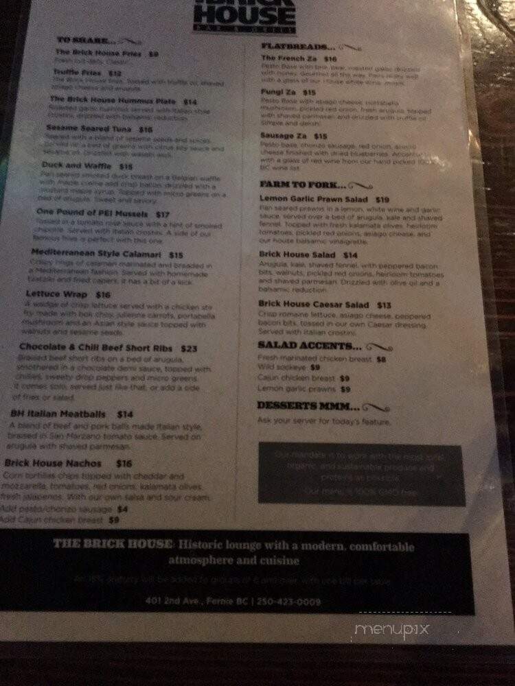 The Brickhouse - Fernie, BC menu_pic