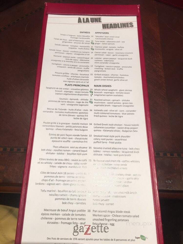 Gazette at the Westin Montreal - Montreal, QC menu_pic
