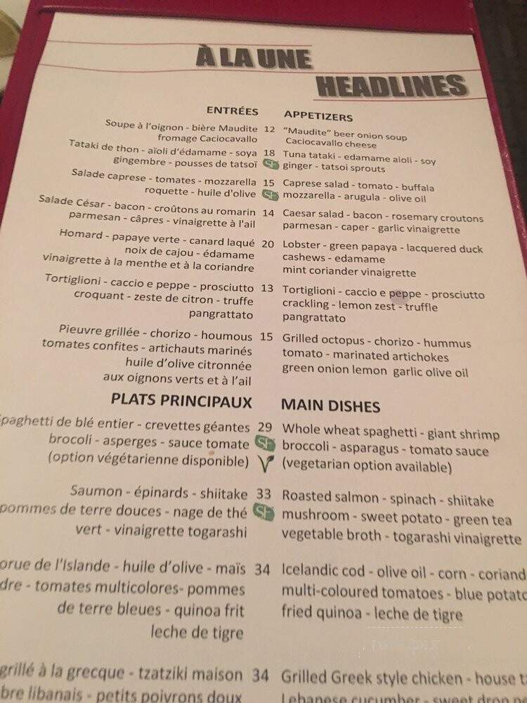 Gazette at the Westin Montreal - Montreal, QC menu_pic