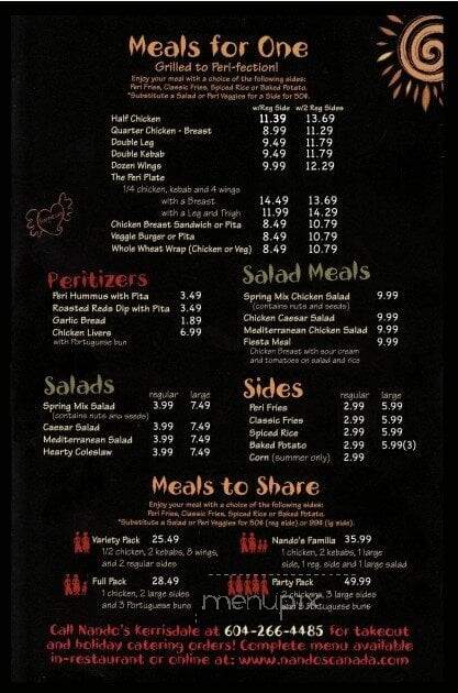 Nando's Chicken - Vancouver, BC menu_pic