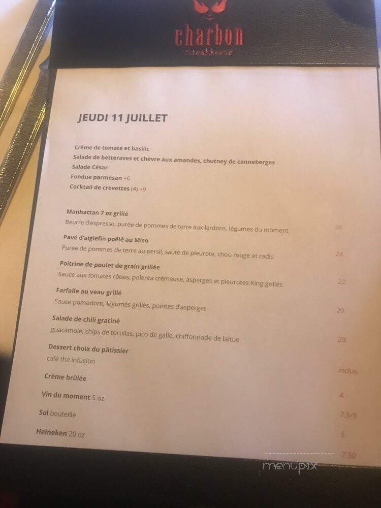 Restaurant Le Charbon Steakhouse - Quebec, QC menu_pic