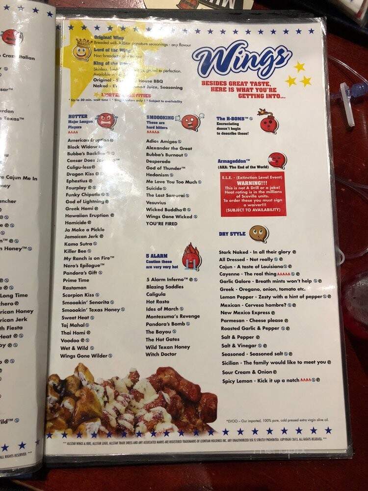 All Star Wings & Ribs - Vaughan, ON menu_pic