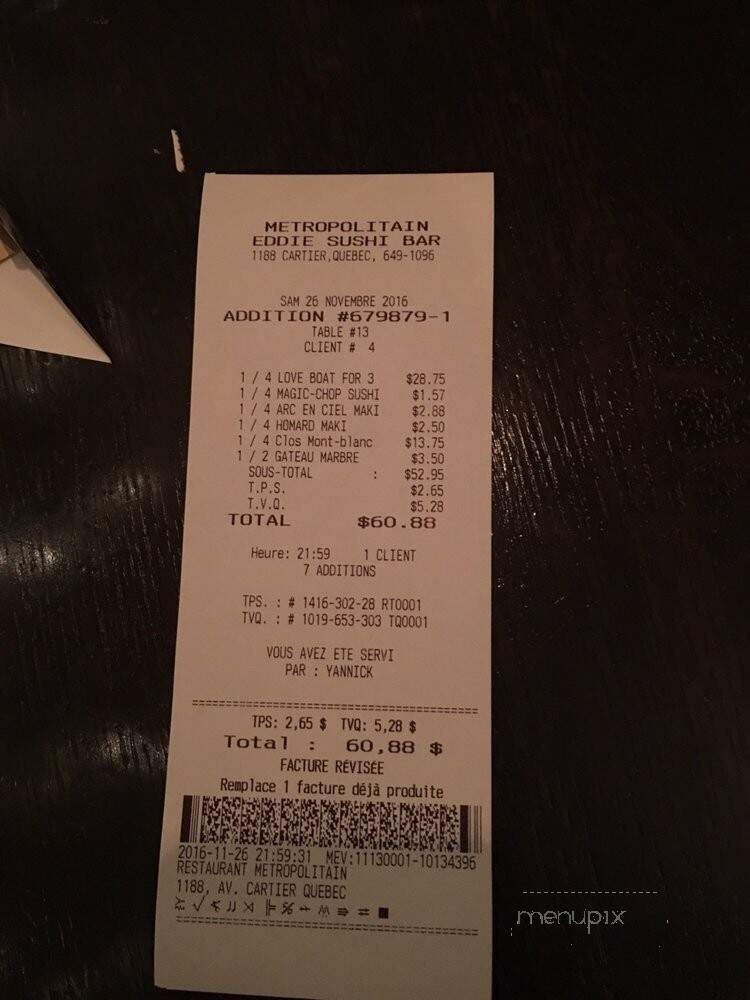 Metropolitain Eddie Sushi Bar - Quebec, QC menu_pic