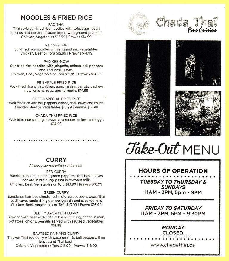 Chada Thai Fine Cuisine - Coquitlam, BC menu_pic