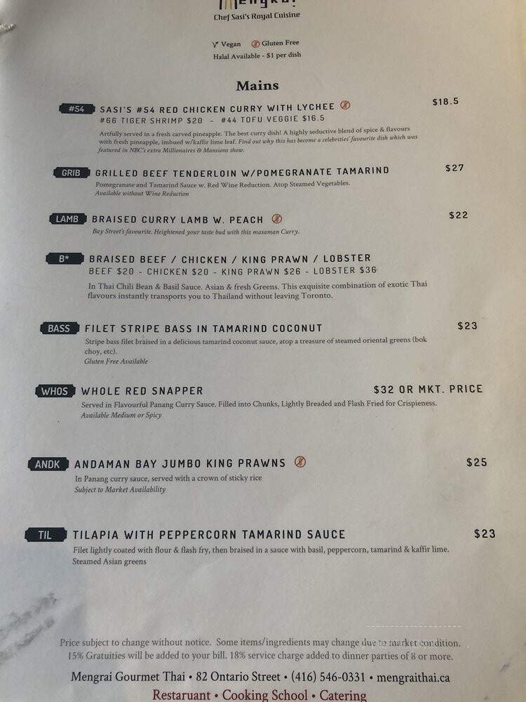 Mengrai Gourmet Thai - Toronto, ON menu_pic