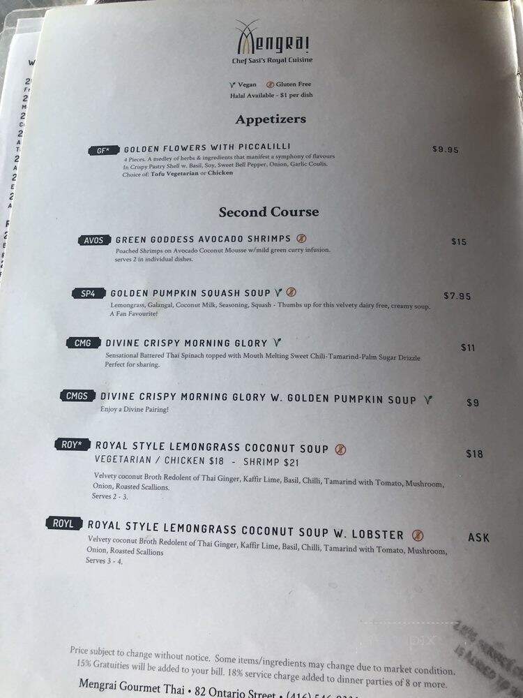 Mengrai Gourmet Thai - Toronto, ON menu_pic