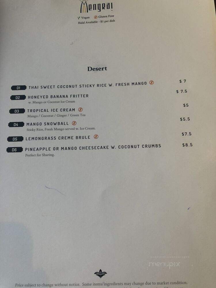 Mengrai Gourmet Thai - Toronto, ON menu_pic