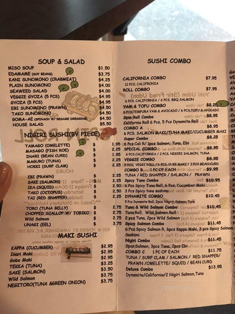 Spin Roll Sushi - Vancouver, BC menu_pic