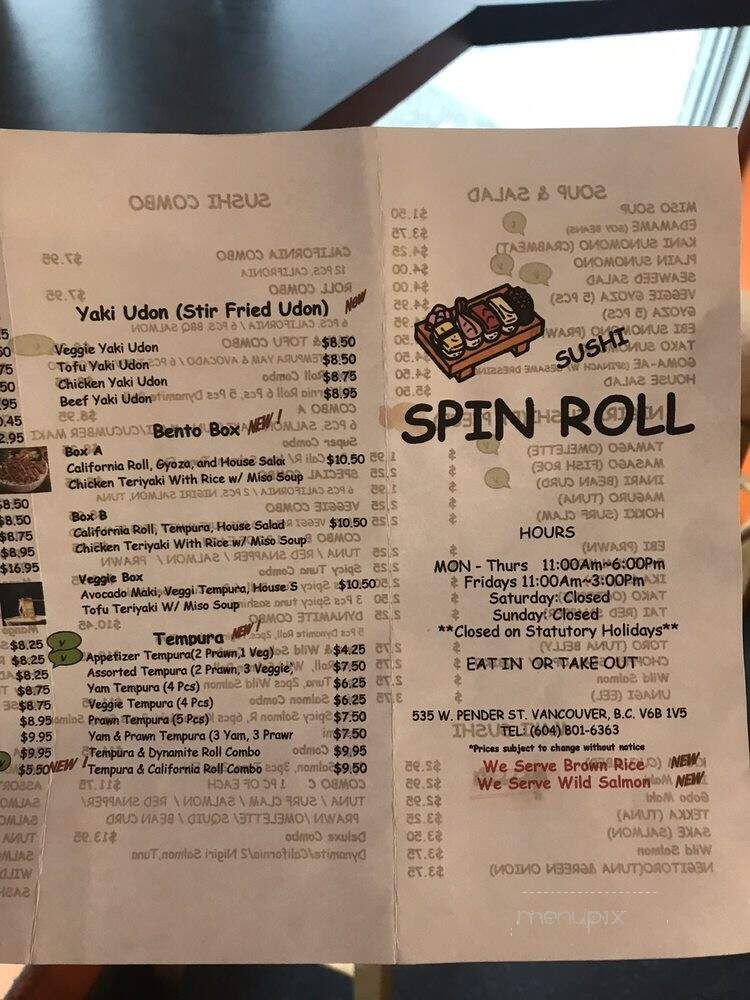 Spin Roll Sushi - Vancouver, BC menu_pic