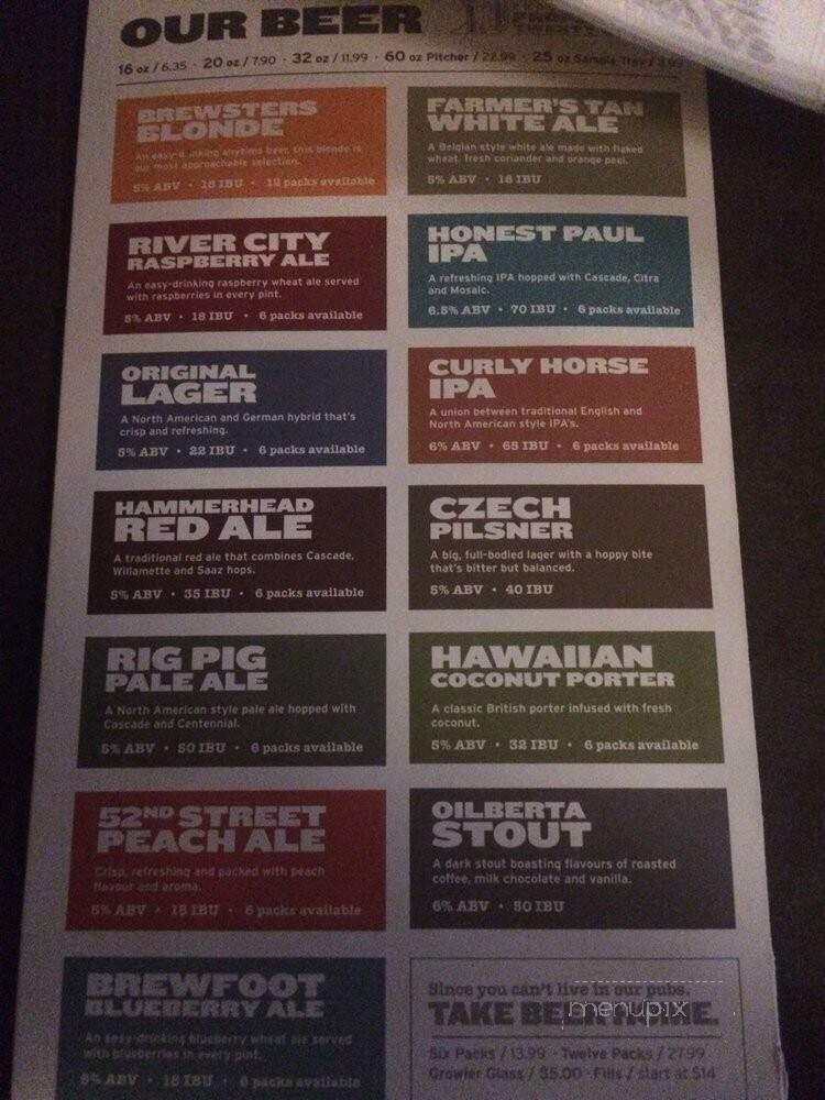 Brewsters Brewing Company & Restaurant - Edmonton, AB menu_pic