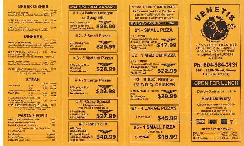 Venetis Pizza - Surrey, BC menu_pic
