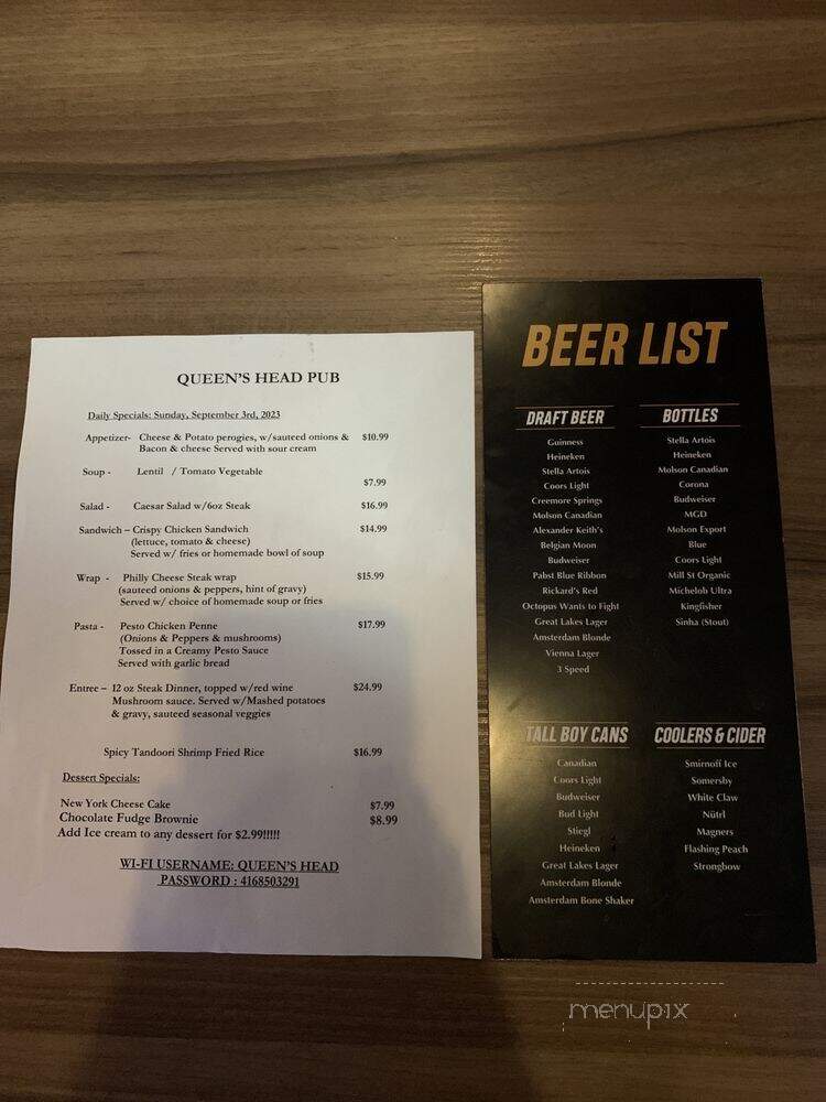Queen's Head Pub - Toronto, ON menu_pic