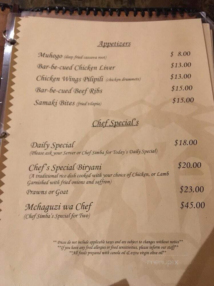 Simba's Grill - Vancouver, BC menu_pic