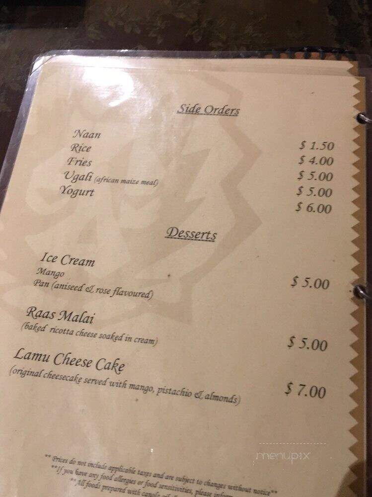Simba's Grill - Vancouver, BC menu_pic
