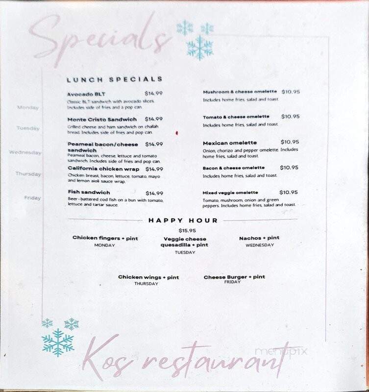 Kos Bar & Grill - Toronto, ON menu_pic