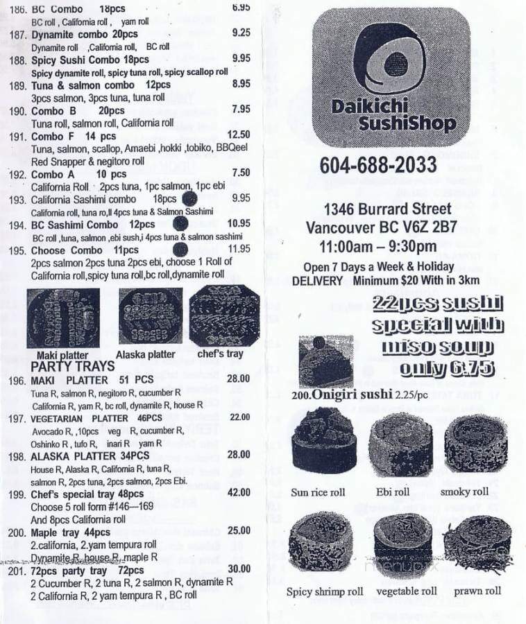 Daikichi Sushi - Vancouver, BC menu_pic