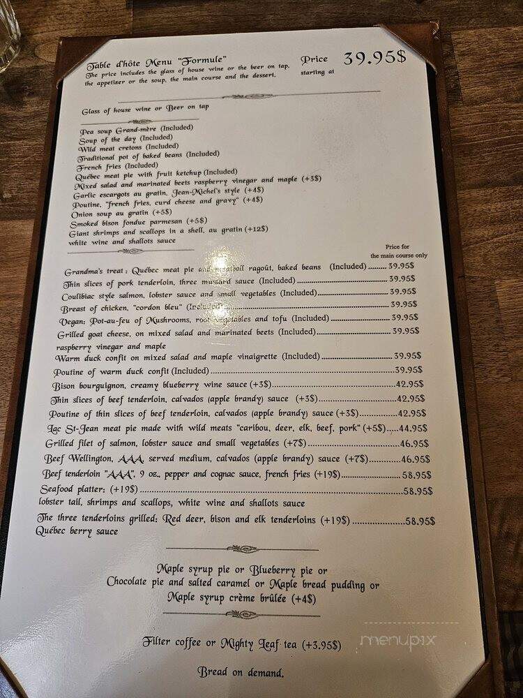 Aux Anciens Canadiens Restaurant - Quebec, QC menu_pic