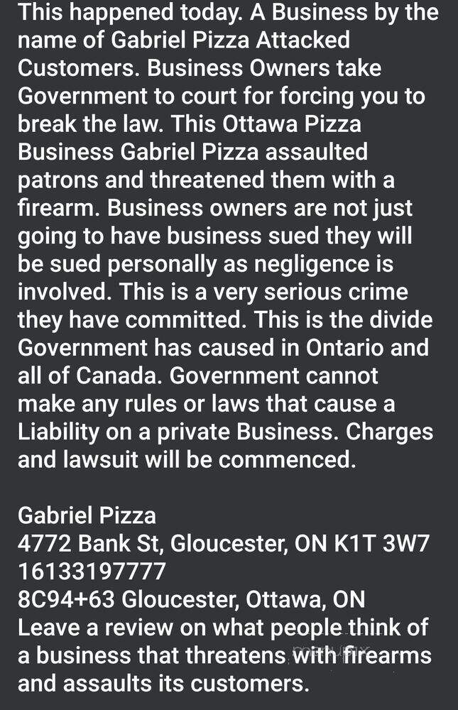 Gabriel Pizza - Ottawa, ON menu_pic