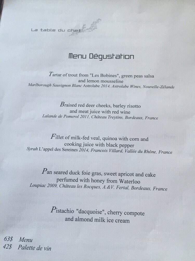 La table du chef - Sherbrooke, QC menu_pic