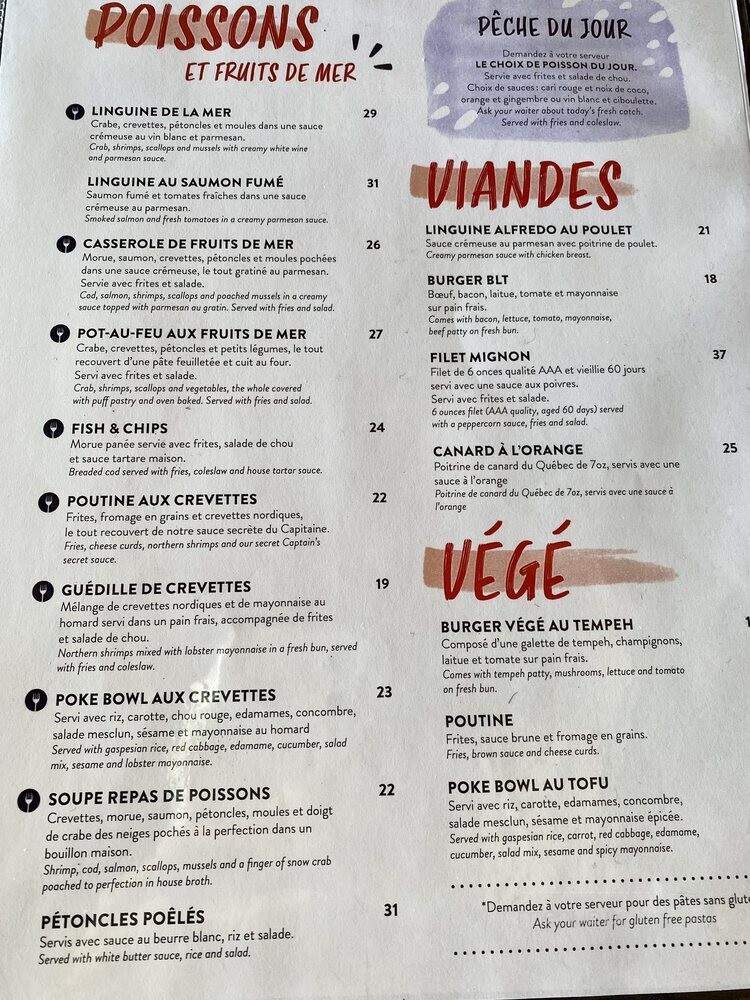 Restaurant Capitaine Homard - Sainte-Flavie, QC menu_pic
