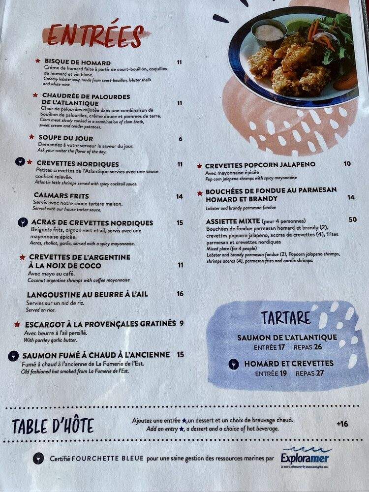 Restaurant Capitaine Homard - Sainte-Flavie, QC menu_pic