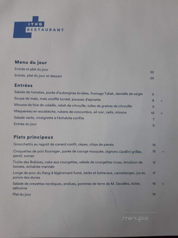 Restaurant de l'institut - Montreal, QC menu_pic