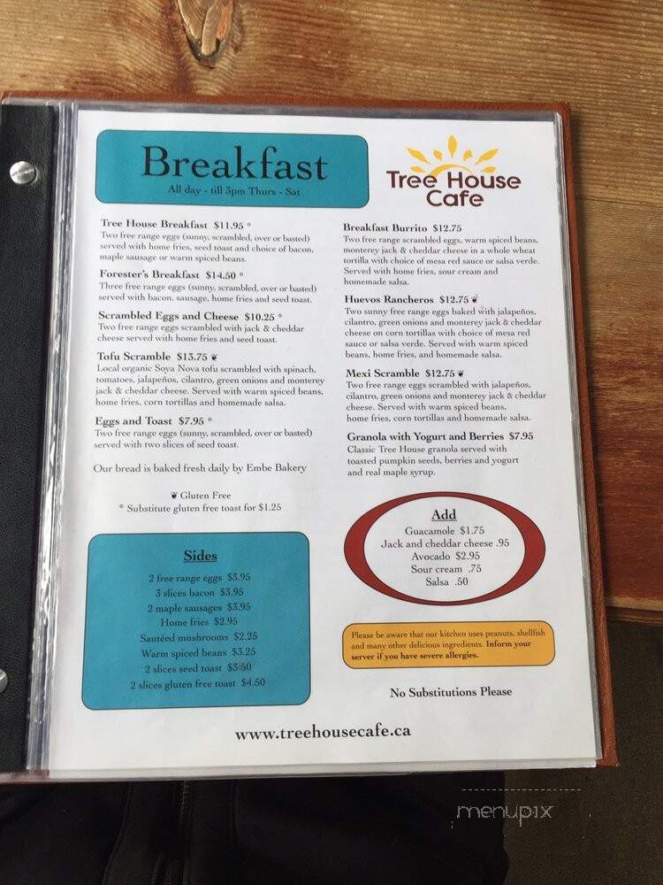 Tree House Cafe - Salt Spring Island, BC menu_pic