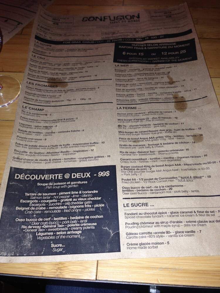 Confusion Tapas Du Monde - Montreal, QC menu_pic